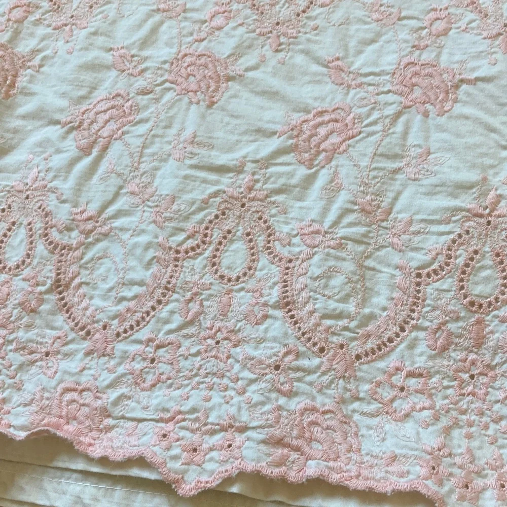 Vintage 90s D. Porthault For Dan Rivers Flat Sheet Scalloped Hem Embroidered